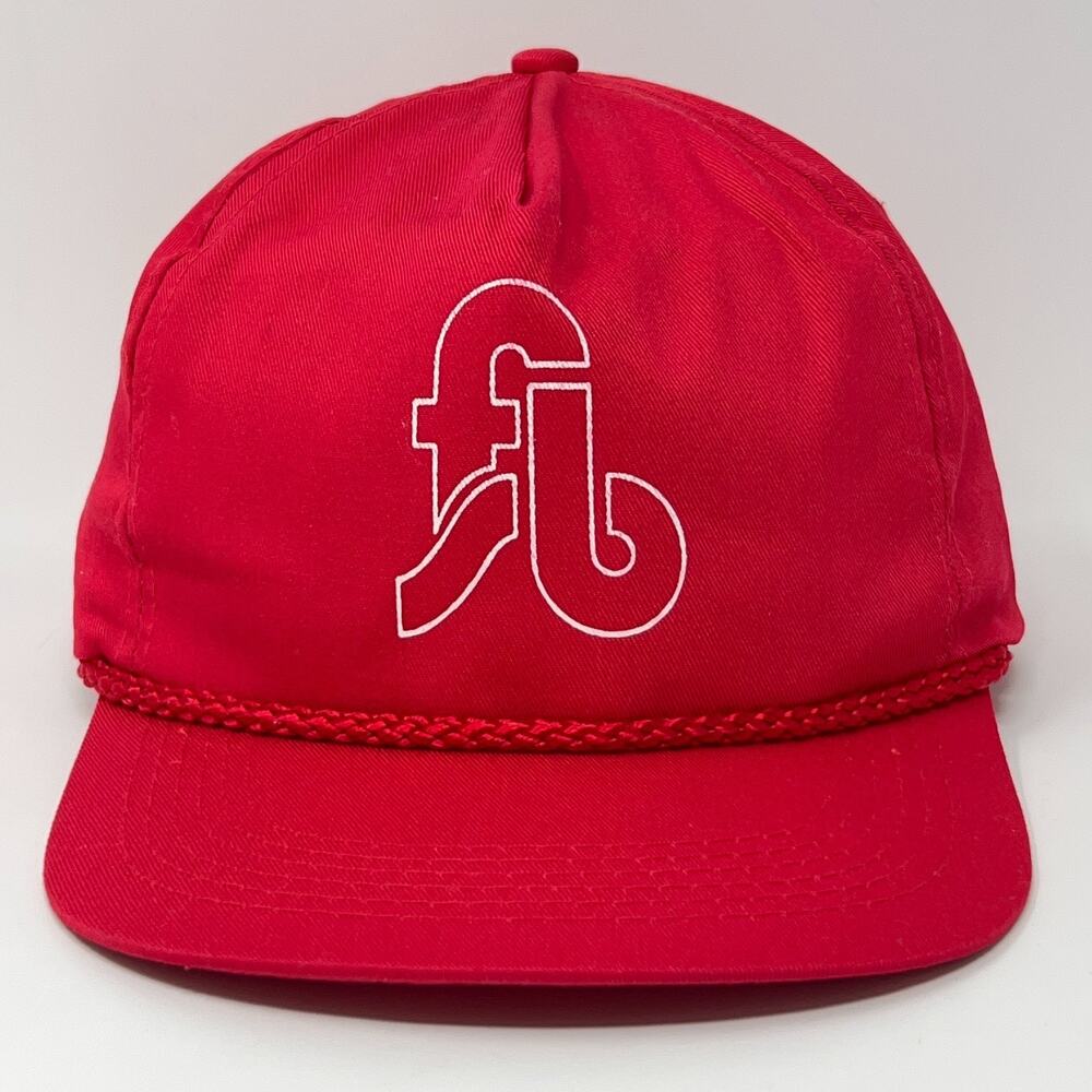Vintage 80s FSB FIB FB Hat Baseball Cap Logo Rope Corded 5 Panel Snapback Red